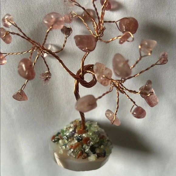 Natural Rose Quartz Copper Wire Wrapped Tree Of Life - Picture 9 of 10